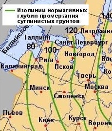 Глубина промерзания грунта зимой в Беларуси для целей укладки труб наружной канализации