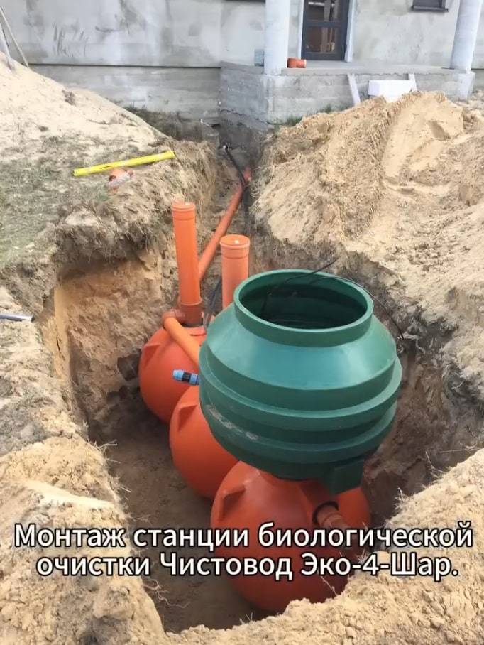 фото монтажа септика из поста автора @septikgrodno Станция биологической очистки «Чистовод-ЭКО-4 Шар» представляет собой биореактор капельного типа.